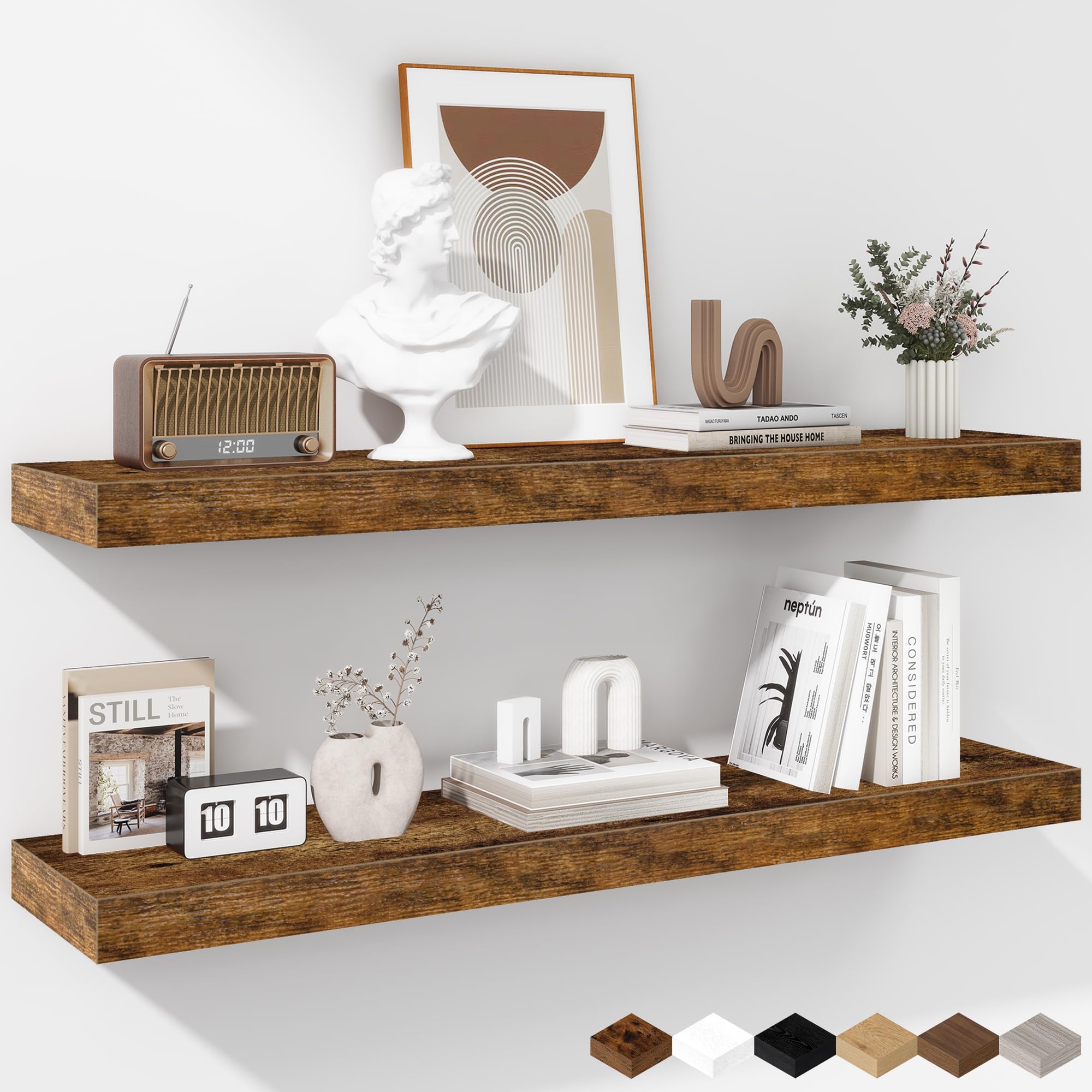 Amazon.com: Fun Memories 36 Inch Floating Shelves - Deep Rustic